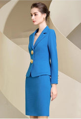 Elegant Sapphire Tailored Business Skirt Suit